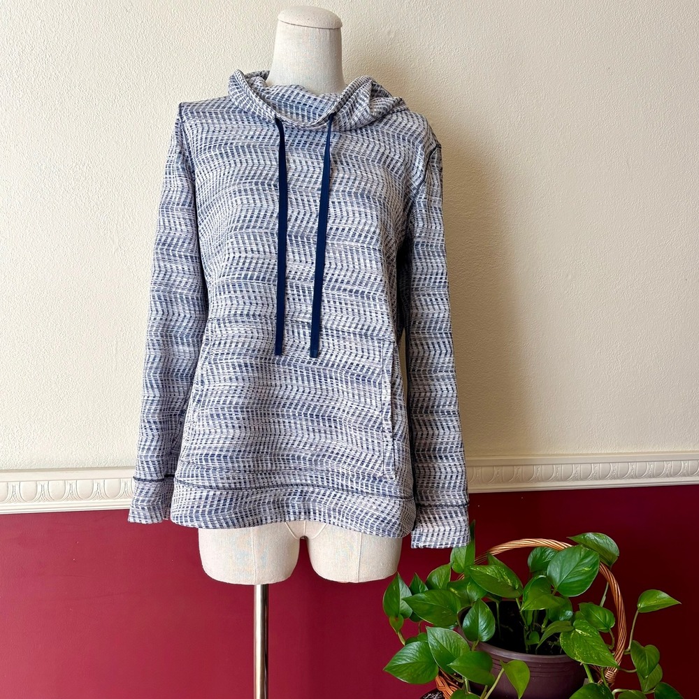 T by Talbots Jacquard Cowl Neck Pullover Sweatshirt MP Blue Gray Active Casual